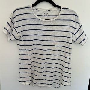 Whisper Cotton Crewneck Tee - blue stripe